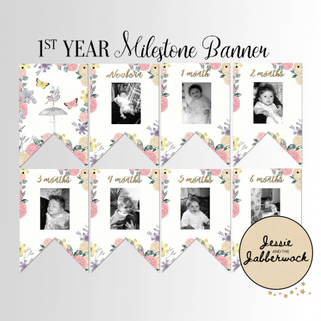 Vintage Fairy First Year Photo Banner Printable Vintage Fairy First Year Photo Banner Printable