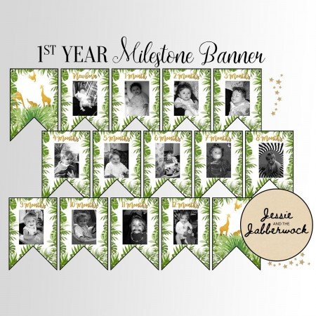 Wild Jungle First Year Photo Banner Printable Wild Jungle First Year Photo Banner Printable