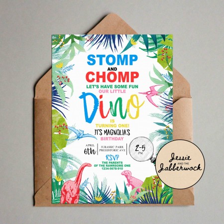 Rainbow 1st Birthday Dinosaur Invite Rainbow 1st Birthday Dinosaur Invite