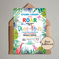 Rainbow Dino-Four Invite