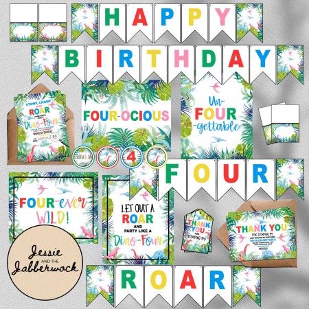 Rainbow Dino-Four Invite Rainbow Dino-Four Invite