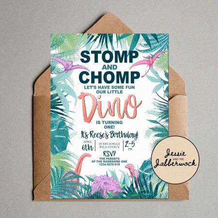 First Birthday Dino Invite First Birthday Dino Invite