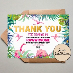 Pink Dinosaur Thank you Note