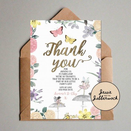 Floral Fairy Baby Thank you Note Floral Fairy Baby Thank you Note