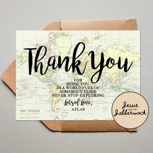 World Map Birthday Thank you Note