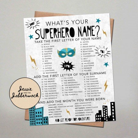 What's your Superhero Name? Game Printable What's your Superhero Name? Game Printable