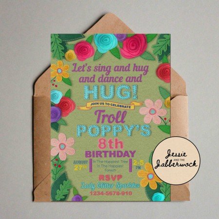 Floral Felt Rainbow Troll Invite Floral Felt Rainbow Troll Invite
