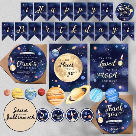 Gold Blast off to Space Invite Gold Blast off to Space Invite