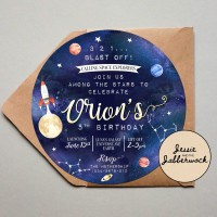 Gold Blast off to Space Invite