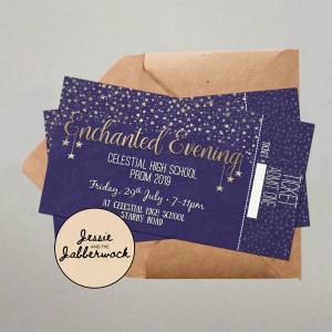 Navy and Gold Stars Event Ticket with stub