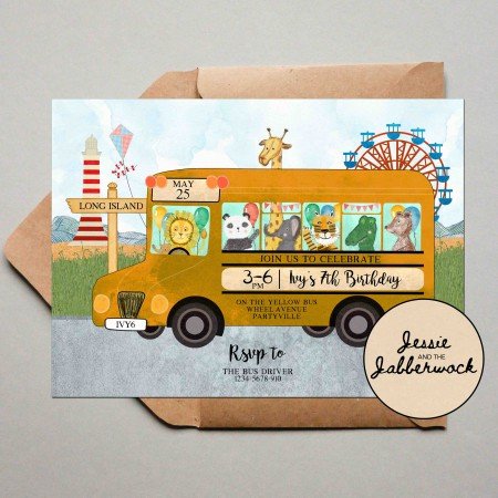 Fairground Yellow School Bus Invite Fairground Yellow School Bus Invite
