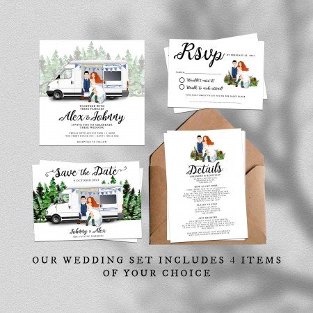 Custom Couple and Camper Van / Vehicle Illustration Invitation Custom Couple and Camper Van / Vehicle Illustration Invitation