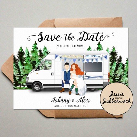 Custom Couple and Camper Van / Vehicle Illustration Invitation Custom Couple and Camper Van / Vehicle Illustration Invitation