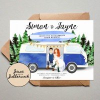 Custom Couple and Camper Van / Vehicle Illustration Invitation