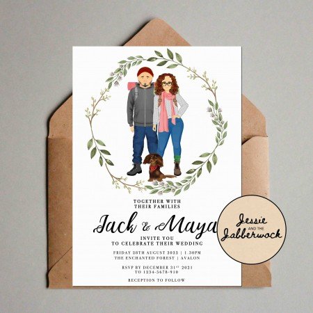 Custom Couple and Pet Illustration Invitation Custom Couple and Pet Illustration Invitation
