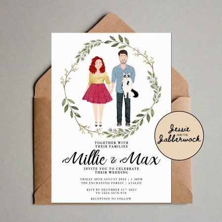 Custom Couple and Pet Illustration Invitation Custom Couple and Pet Illustration Invitation