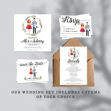Custom Couple and Pet Illustration Invitation Custom Couple and Pet Illustration Invitation