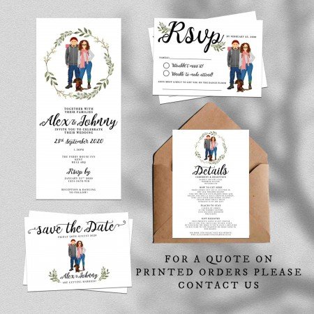 Custom Couple and Pet Illustration Invitation Custom Couple and Pet Illustration Invitation