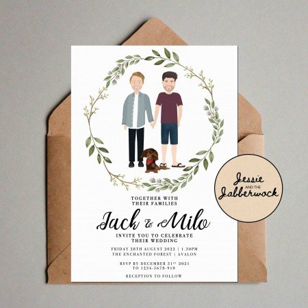 Custom Couple and Pet Illustration Invitation Custom Couple and Pet Illustration Invitation