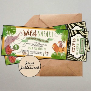 Wild Safari Jungle Animals Ticket Invite