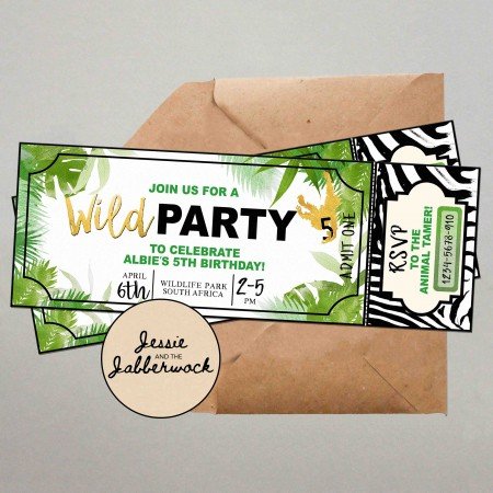 Wild Jungle Animals Ticket Invite Wild Jungle Animals Ticket Invite