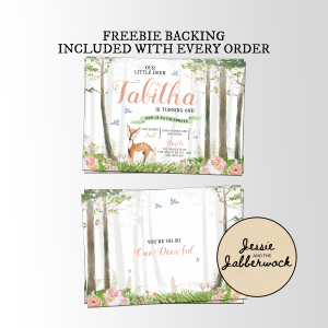 Floral Little Deer 1st Birthday Invite