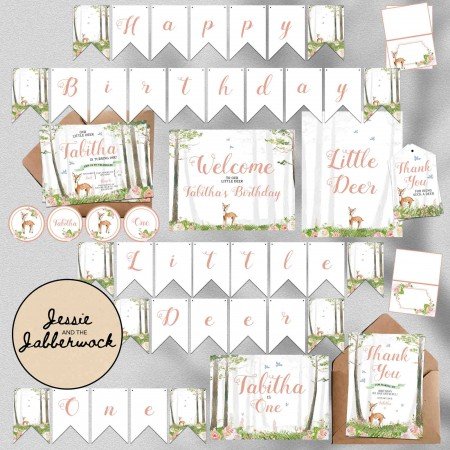 Floral Little Deer 1st Birthday Invite Floral Little Deer 1st Birthday Invite