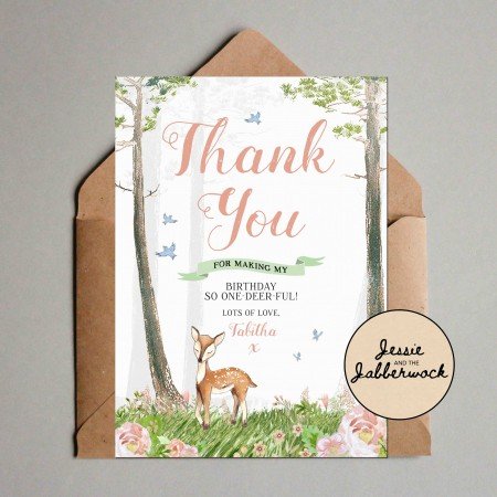 Floral Little Deer 1st Birthday Invite Floral Little Deer 1st Birthday Invite